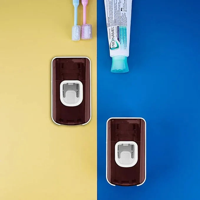 2 Slot Toothbrush Holder and Toothpaste Dispenser Wall Mounted, Automatic Toothpaste Squeezer, 2 in 1 Tooth Brush Toothpaste Organizer for Shower (Red 2Pack) - ModernBath