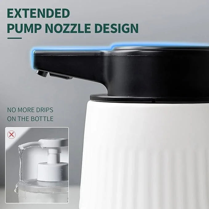 BosilunLife Ceramic Automatic Soap Dispenser with Extended Pump Nozzle, 3 Adjustable Levels, Touchless Foam Hand Wash Foaming Dispenser for Bathroom & Kitchen, Embossed Wave Design, White, 10oz - ModernBath
