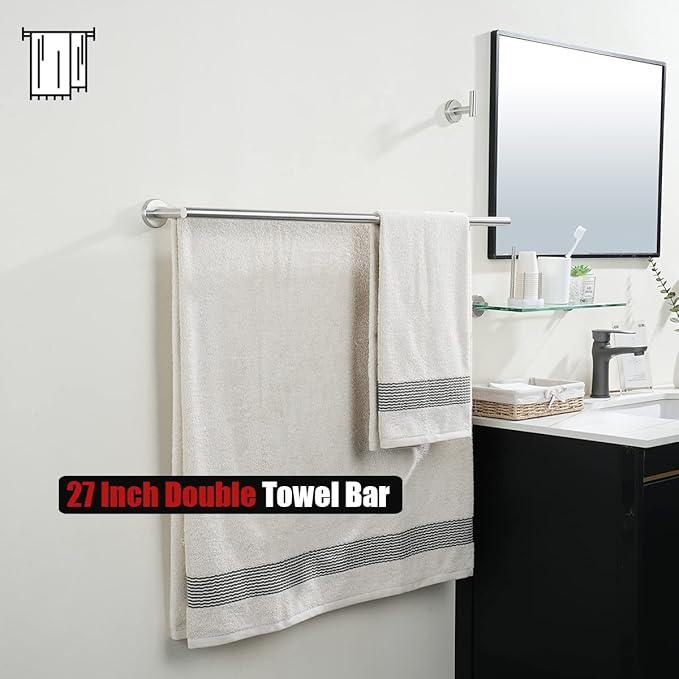 JQK Double Bath Towel Bar, 30 Inch 304 Stainless Steel Thicken 0.8mm Towel Rack for Bathroom, Towel Holder Brushed Finished Wall Mount, Useable Length 27 Inch, TB100L27-BN - ModernBath