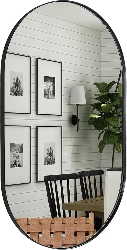 ANDY STAR Oval Mirrors for Bathroom, 24x40’’ Black Vanity Mirror, Black Oval Mirror Pill Shaped, 1’’ Deep Stainless Steel Frame, Wall-Mounted Horizontally/Vertically - ModernBath