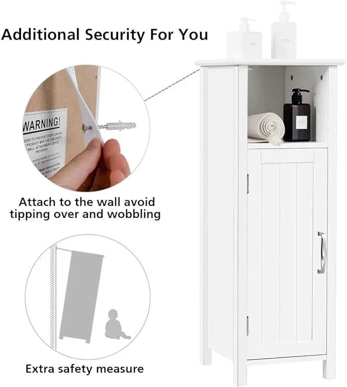 DORTALA Bathroom Floor Storage Cabinet w/Single Door Adjustable Shelf, Bathroom Storage Organizer Toiletries, Suitable for Kitchen, Bathroom, Living Room (White) - ModernBath