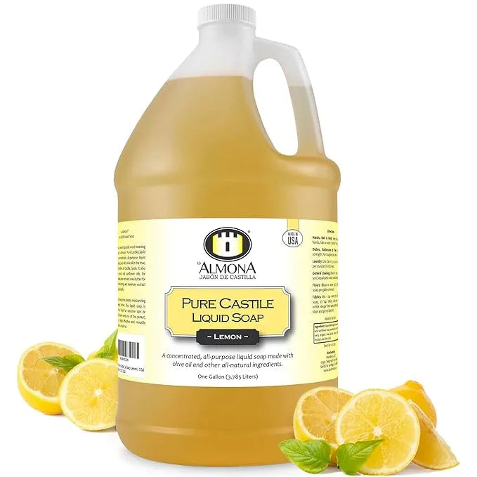 La Almona - Pure Castile Liquid Soap, LEMON, 1 Gallon - Multipurpose: Hands, Face, Body, Laundry, Dishes & More - For Sensitive Skin, All-Natural Ingredients, Scented with Essential Oils - ModernBath