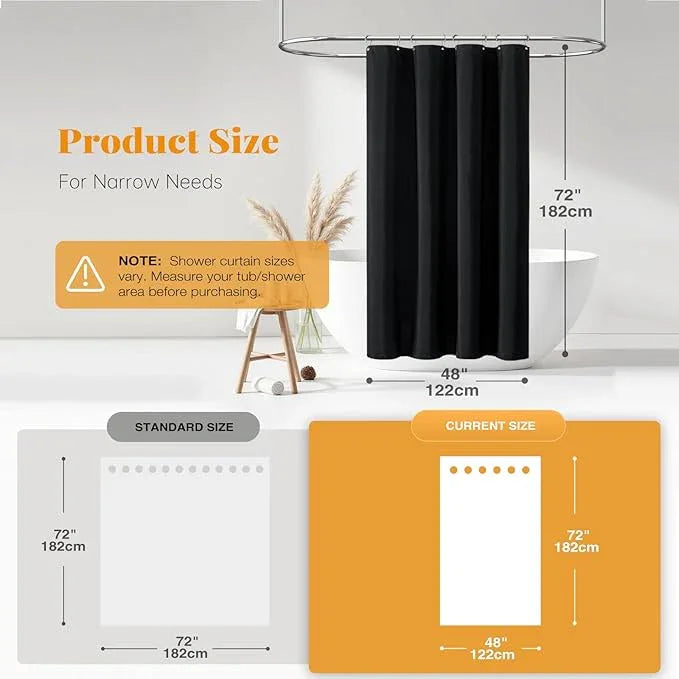 BTTN Fabric Shower Curtain, Linen Textured Heavy Duty Polyester Cloth Shower Curtain Set with Plastic Hooks, Black, 48x72 - ModernBath