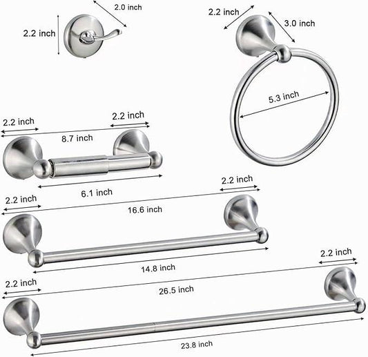 8-Pieces 24" Bathroom Hardware Set, Bathroom Accessory Set, Includes 24" Adjustable Bath Towel Bar, Towel Rings Wall Mounted, Toilet Paper Holder, Robe Towel Hooks (Brushed Nickel) - ModernBath