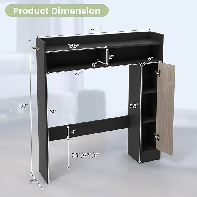 Giantex Over The Toilet Storage Cabinet, Freestanding Bathroom Organizer w/Single Door Cabinet & Open Shelves, Space-Saving Toilet Rack w/Adjustable Shelves for Laundry Room (Black+Oak) - ModernBath