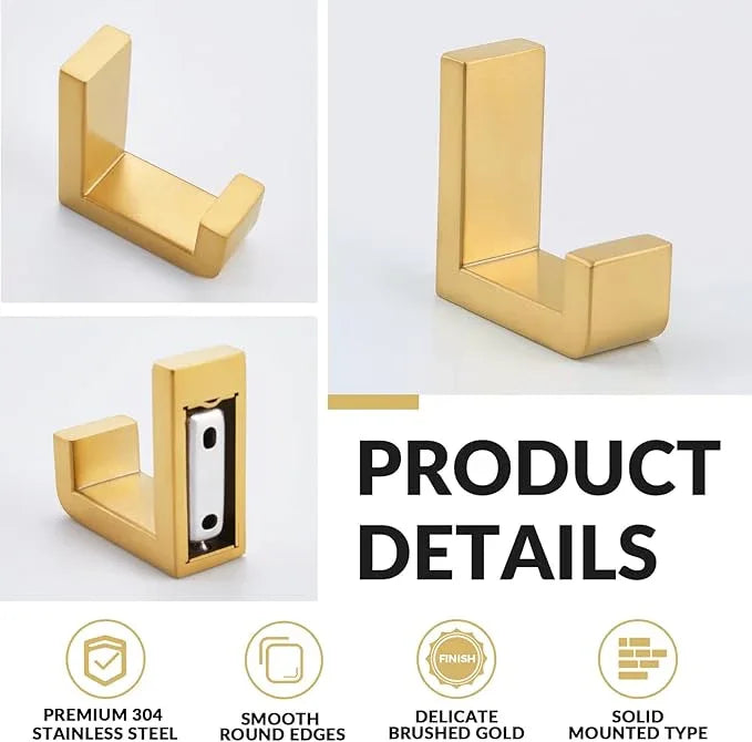 APLusee Robe Towel Hook, 304 Stainless Steel Modern L Shape Practical Coat Hook, Utility Shower Towel Hanger for Bathroom Kitchen Home Storage (Brushed Gold) - ModernBath