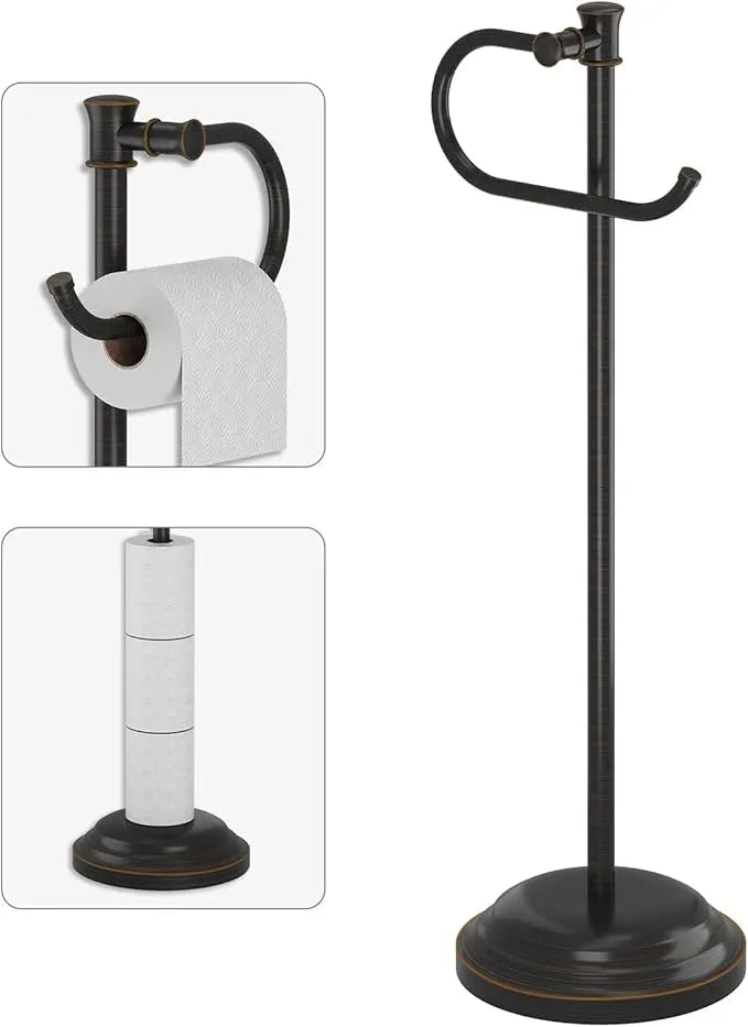BESy Toilet Paper Holder Free Standing Bathroom Toilet Tissue Holder Stand for Floor Toilet Paper Roll Holder with Storage Hardware Accessories Rack Hand Towel Bar Oil Rubbed Bronze Stainless Steel - ModernBath
