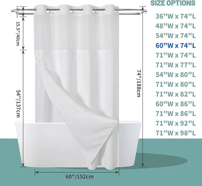 eachope White No Hook Waffle Weave Shower Curtain with snap-in Liner Replacement, 230GSM Waterproof Fabric Hotel Shower Curtain Set for Bathroom, Through Mesh Top Window,60Wx74H - ModernBath