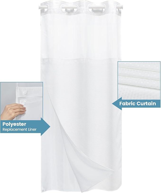 EUTXL Stall No Hook Shower Curtain with Snap in Liner,230GSM Waffle Weave Shower Curtains for Bathroom,36W x 74H,White - ModernBath
