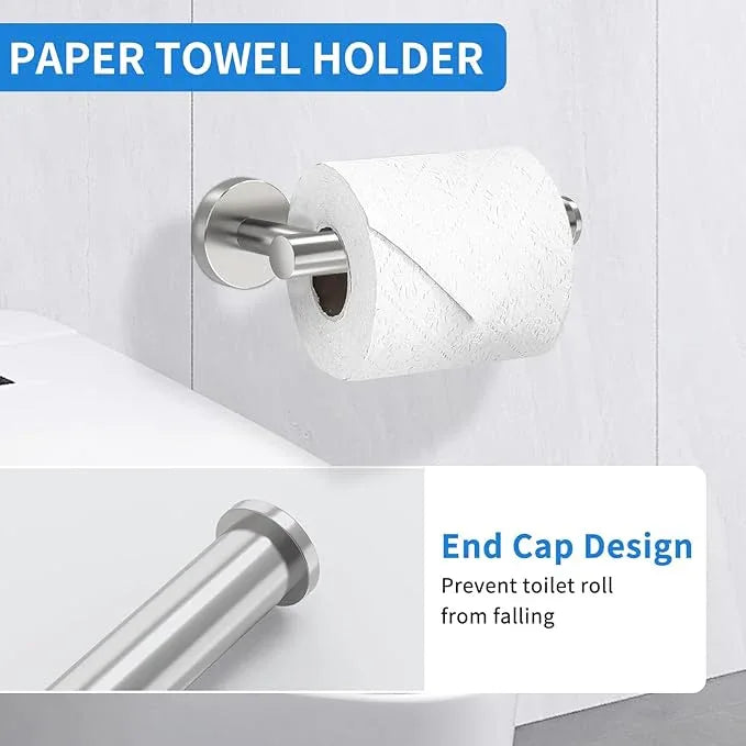 Brushed Nickel Bathroom Accessories, Bathroom Hardware Set, SUS304 Stainless Steel Bathroom Towel Holder Set, 16 Inch Towel Bar Set 5 Pcs, 2 Towel Hooks, Toilet Paper Holder, Towel Ring - ModernBath