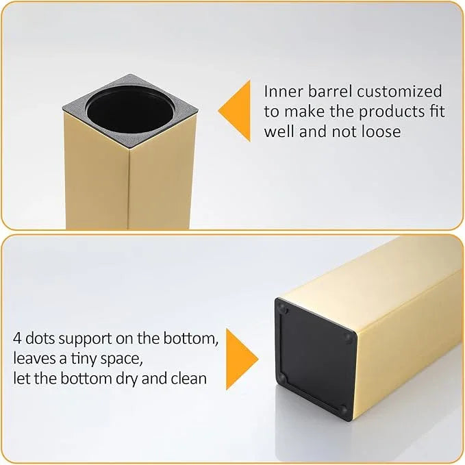 BGL Standing Toilet Brush and Holder Brushed Gold Aluminium Toilet Bowl Cleaner Brush and Holder for Bathroom Storage and Organization, Square Design Sturdy and Space Saving - ModernBath