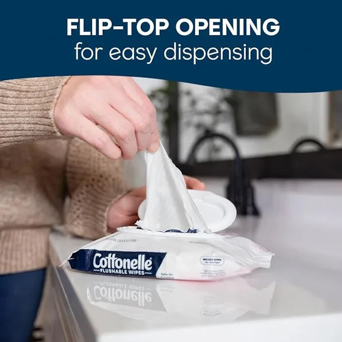 Cottonelle Fragrance Free Flushable Wet Wipes, Adult Wet Wipes, 2 Flip-Top Packs, 42 Wipes Per Pack - ModernBath