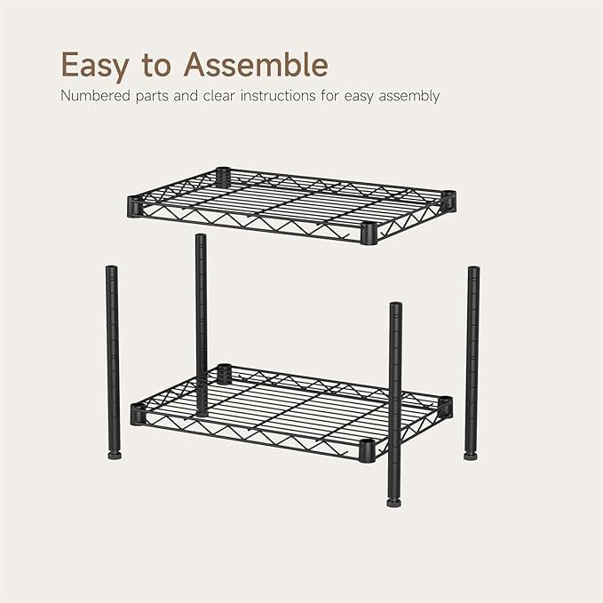 Small 2 Tier Shelves Storage Wire Shelving Unit Metal Shelf Adjustable Organizers Storage Shelving with Wheels for Bathroom Laundry Room Kitchen Pantry12”D x 18”W x 12.2”H Black - ModernBath