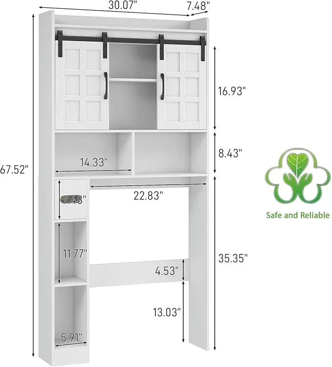 Over The Toilet Storage Cabinet, Farmhouse Storage Cabinet Over Toilet with Sliding Doors，Home Space-Saving Toilet Rack, for Bathroom, Restroom, Laundry,White - ModernBath