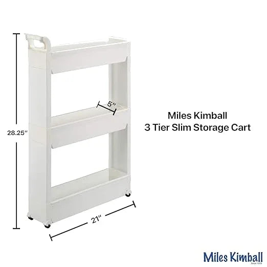 Miles Kimball Slim Storage Cart with 3 Baskets/Shelves and Rolling Casters for Kitchen, Laundry, and Small Space Storage, Durable Plastic - Measures 21" Long x 5" Wide x 28 1/4" High - ModernBath