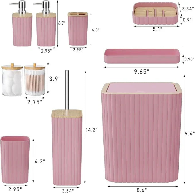 XLHOMO Bathroom Accessories Set - Elegant Pink Bathroom Set, 10PC Bathroom Accessory Set, Toilet Brush, Bathroom Trash Can - ModernBath