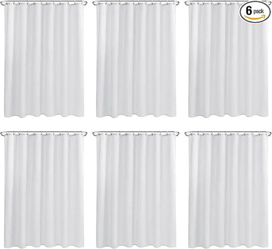 Nasitos Hotel Fabric Shower Curtain Liners 6 Pack - W70 x H72 - Water Resistant Lightweight Cloth Shower Liner for Bathroom, Machine Washable, Standard Size (White, Magnets Included) - ModernBath