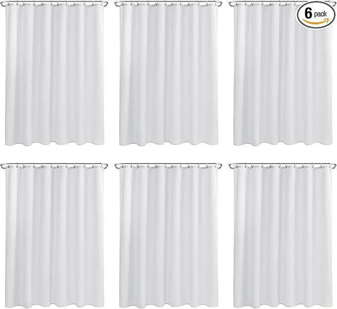 Nasitos Hotel Fabric Shower Curtain Liners 6 Pack - W72 x H72 - Water Resistant Lightweight Cloth Shower Liner for Bathroom, Machine Washable, Standard Size (White, Magnets Included) - ModernBath