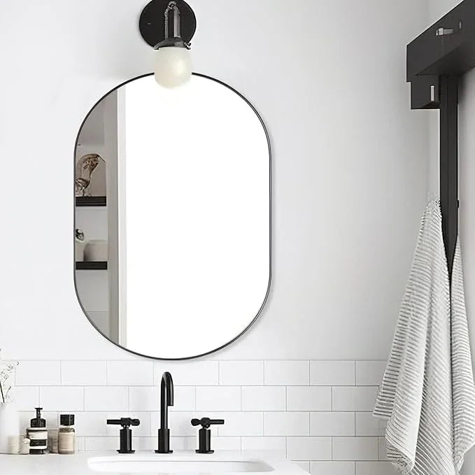 ANDY STAR Black Oval Mirror, 26x38'' Pill Shaped Mirror 1’’ Deep Metal Frame Wall Mounted Vertically&Horizontally Ideal for Limited Space - ModernBath