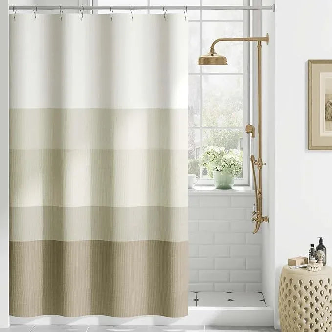 jinchan Small Stall Shower Curtain 48x72 Inches Ombre Wood Taupe Striped Shower Curtains for Bathroom Gradual Color Waterproof Fabric Minimalist Modern Neutral with 8 Hooks - ModernBath