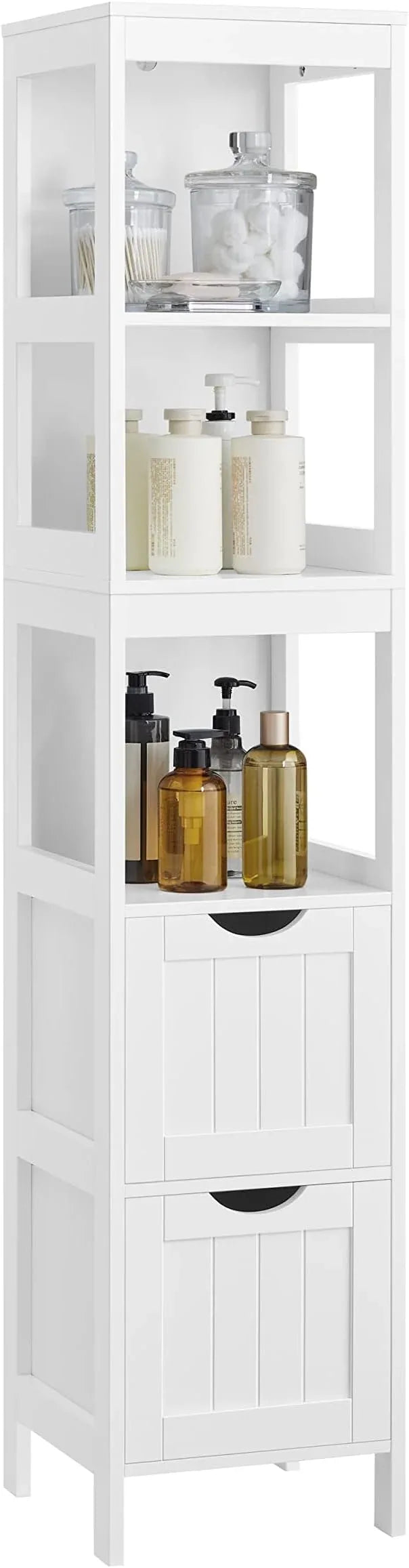 VASAGLE Storage Cabinet, Storage Organizer Rack Stand for Bathroom, Living Room, Bedroom, Multifunctional Corner Unit, 2 Drawers, 55.7 Inches in Height, White UBBC66WT - ModernBath