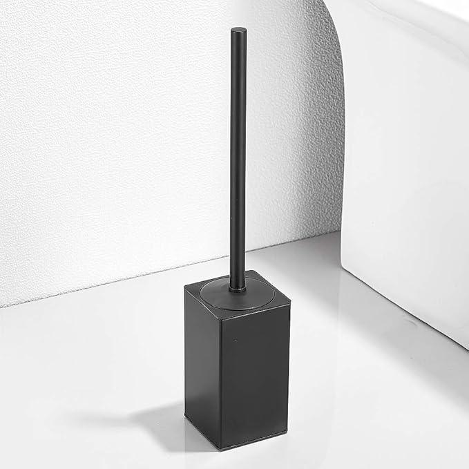 Freestanding Toilet Brush Holder for bathrooms 304 Stainless Steel Toilet Brush Stand Square Storage and Organization Rust Resistant 17-inch high Matte Black Finished - ModernBath