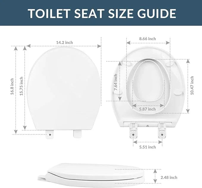 Round Toilet Seat with Slow Close Seat, Easy Clean, Plastic, White, Suitable Standard Round Toilet - ModernBath
