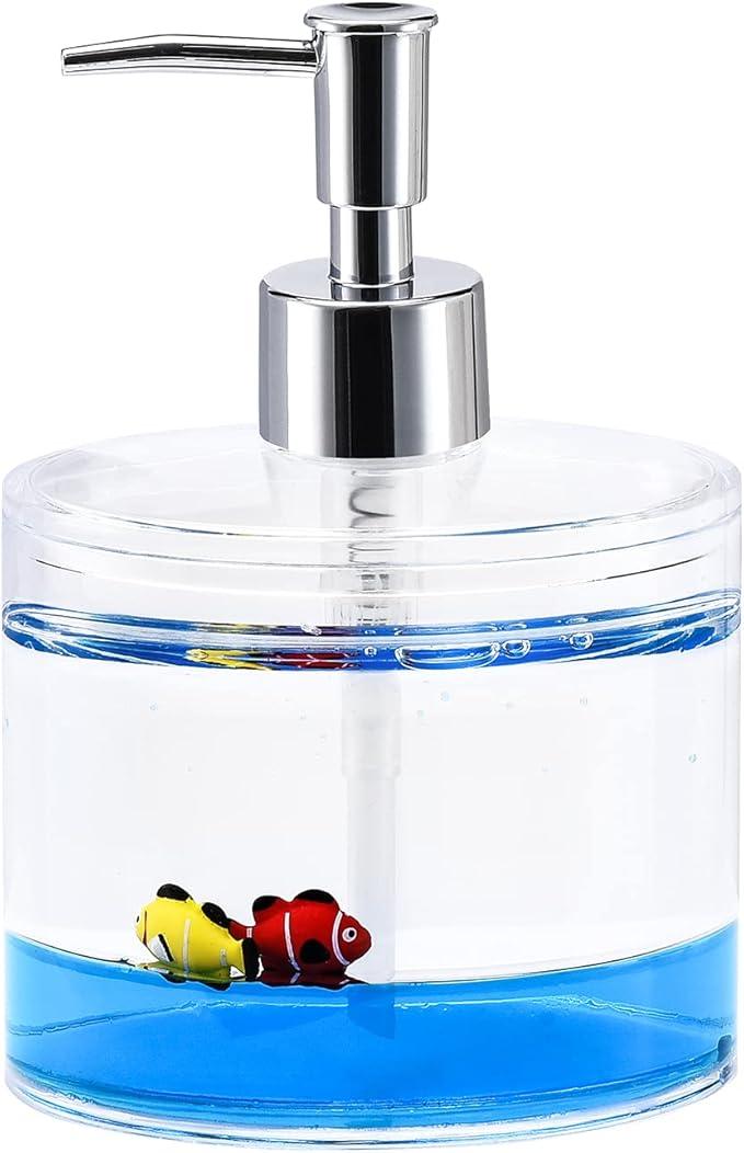 Locco Decor 5 Piece Acrylic Liquid 3D Floating Motion Bathroom Vanity Accessory Set Ocean Cartoon Animal Theme Nimo Fish Toothbrush Holder, Tumbler, Soap Dispenser, Soap Dish, Toiletbrush Holder Set - ModernBath