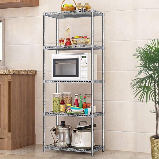 5 Tier Wire Shelving Unit, Height Adjustable Wire Shelves with NSF Certified, Narrow Metal Storage Rack Shelf Unit for Kitchen, Laundry, Bathroom, Pantry, Closet (18"D x 21.5"W x 71"H, Chrome) - ModernBath