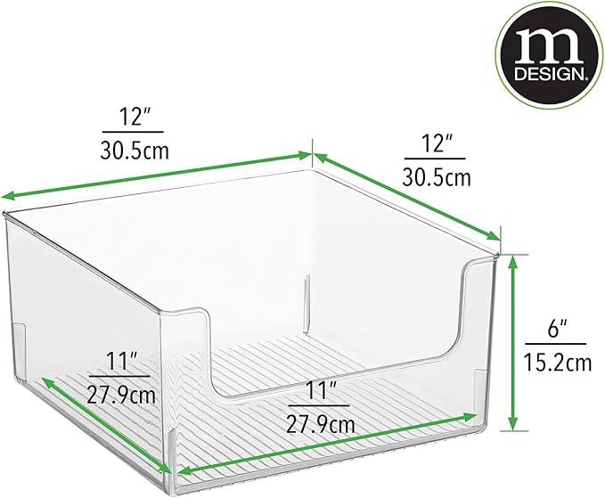 mDesign Plastic Modern Wide Open Front Dip Storage Organizer Bin Basket for Household Organization - Shelves, Cubby, Cabinet, and Closet Organizing Decor - Ligne Collection - 8 Pack - Clear - ModernBath