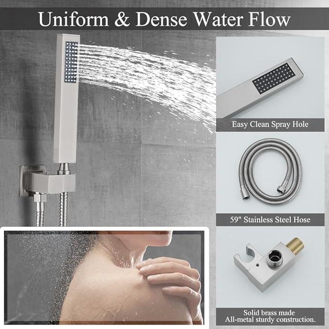 YCAIKOI Shower Faucet Set 16 Inch Wall Mount Rain Shower System, All Metal Shower Fixtures - Brushed Nickel - ModernBath