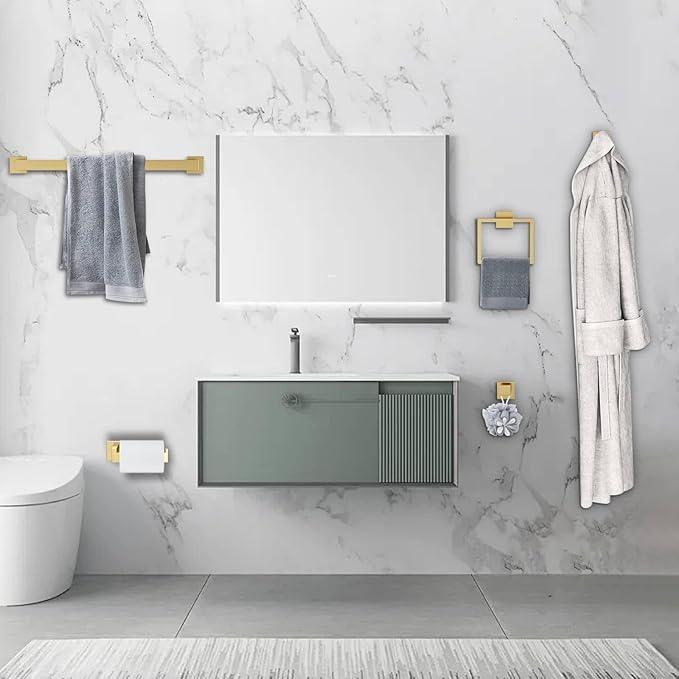 Brushed Gold Towel Bar Set Towel Holder Set,10-Piece Gold Bathroom Hardware Accessories Set,Stainless Steel Towel Rack Set for Bathroom Wall-Mounted,23.6-Inch - ModernBath