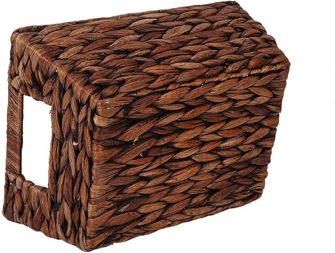 Small Storage Basket, Natural Woven Water Hyacinth Rectangular Organizer Bins with Both-side Handles for Farmhouse, Bathroom, Bedroom. - ModernBath