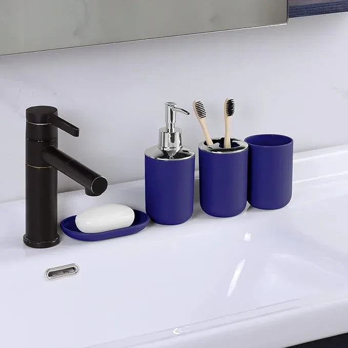 IMAVO Bathroom Accessories Set,Navy Blue Bathroom Set,9 Pieces Bathroom Accessory Set,Tray,Qtip Holders,Toilet Brush,Trash Can for Bathroom Décor and Home Gifts - ModernBath