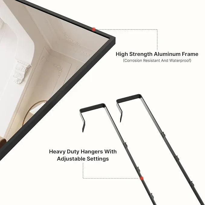 Kosmonia 48x14 Inch Full Length Tempered Glass Door Mirror - Over The Door Hanging, No Drill Installation, Suitable for Bedroom & Closet, Sturdy Hanging Design - ModernBath