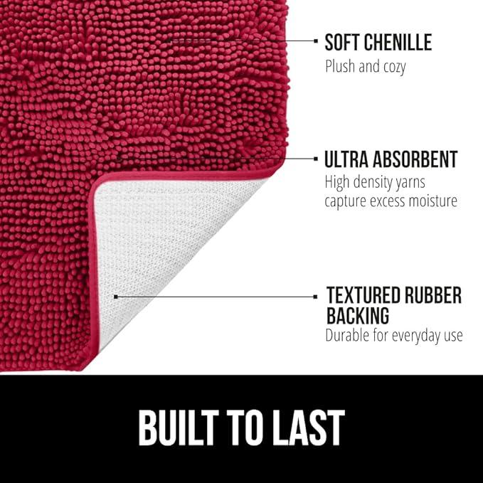 GORILLA GRIP Bathroom Rug Sets, Soft Chenille 2 Piece Area Rugs Set, Toilet Base Mat and 30x20 Carpet, Absorbent Microfiber Washable Mats Dry Quickly, Home Décor and Bath Room Accessories, Red - ModernBath