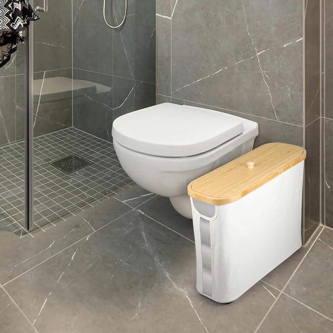 Picowe Toilet Paper Organizer Basket, Toilet Paper Bin with Lid, Beige - ModernBath