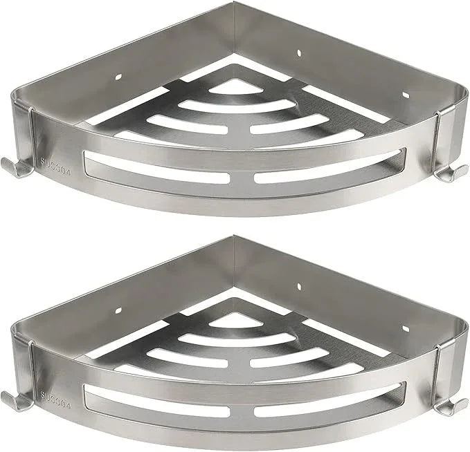 NearMoon Bathroom Shower Caddy 2 Pack, No Drill 304 Stainless Steel Shower Organizer with 2 Hooks (Corner Shelf, Brushed Nickel) - ModernBath