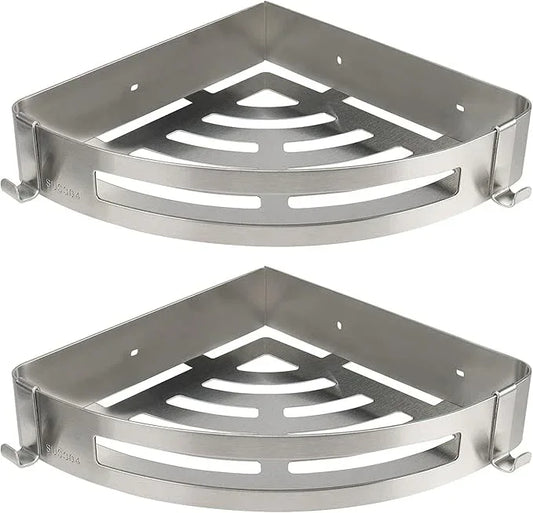NearMoon Bathroom Shower Caddy 2 Pack, No Drill 304 Stainless Steel Shower Organizer with 2 Hooks (Corner Shelf, Brushed Nickel) - ModernBath