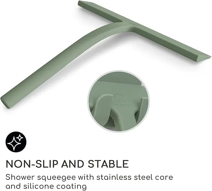GÜTEWERK Shower Squeegee for Glass Doors, Silicone Window Squeegee, Bathroom and Glass Cleaning - Green - 9 Inch - ModernBath