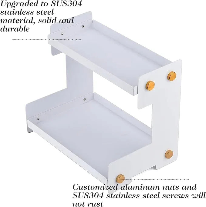 FFK 2 Tier Bathroom Countertop Organizer, SUS 304 Stainless Steel Storage Shelf for Cosmetic Organizer, Ideal for Cabinet, Countertop, Pantry, and Desktop, Office, White - ModernBath