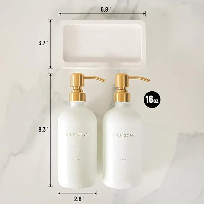 Prus Waso Gold Soap Dispenser Set, Glass Soap Dispenser with Stainless Steel Pump, Perfect for Modern Kitchen Counter Decor. (Gold) - ModernBath