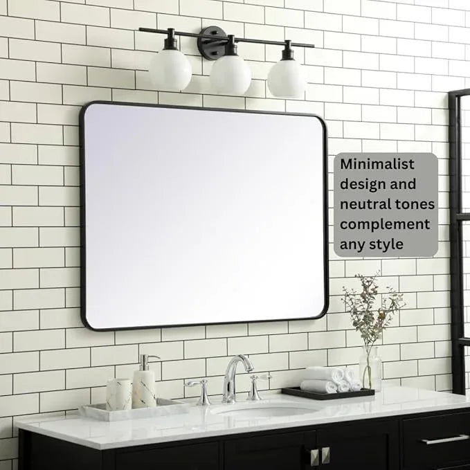 ARS Concepts Aura, Soft Corner Metal Rectangular Mirror 30X40 Inch in, Modern, Black - ModernBath