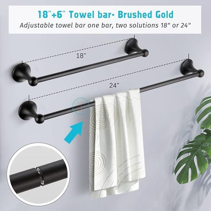 4 Piece Bathroom Accessory Set(Adjustable Towel Bar, Towel Ring, Toilet Paper Holder,Towel Robe Hook), Wall Mounted Bathroom Hardware Accessories Set,Oil Rubbed Bronze - ModernBath