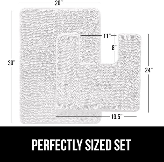 GORILLA GRIP Bathroom Rug Sets, Soft Chenille 2 Piece Area Rugs Set, Toilet Base Mat and 30x20 Carpet, Absorbent Microfiber Washable Mats Dry Quickly, Home Décor and Bath Room Accessories, White - ModernBath
