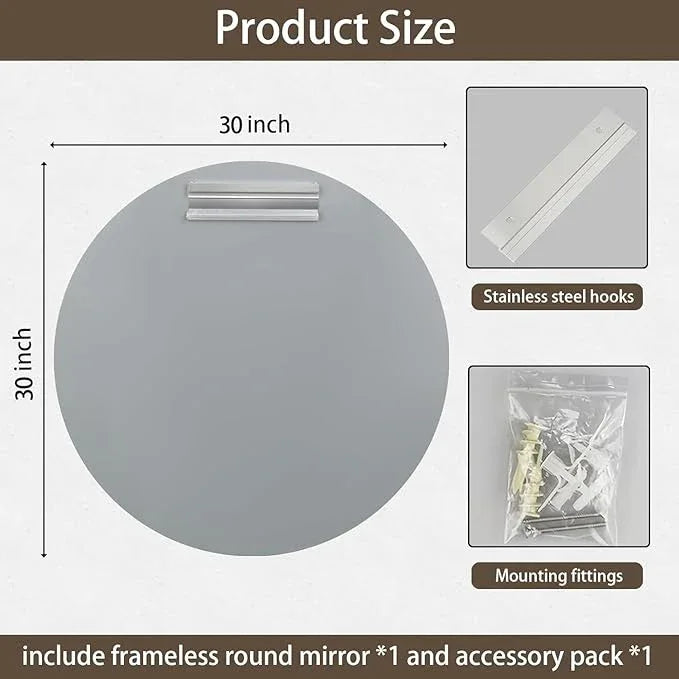 CLBA 30 inch Beveled Bathroom Mirror, Frameless Round Mirror, 1" Polished Beveled Edge Circle Mirror for Bathroom, Living Room, Bedroom - ModernBath