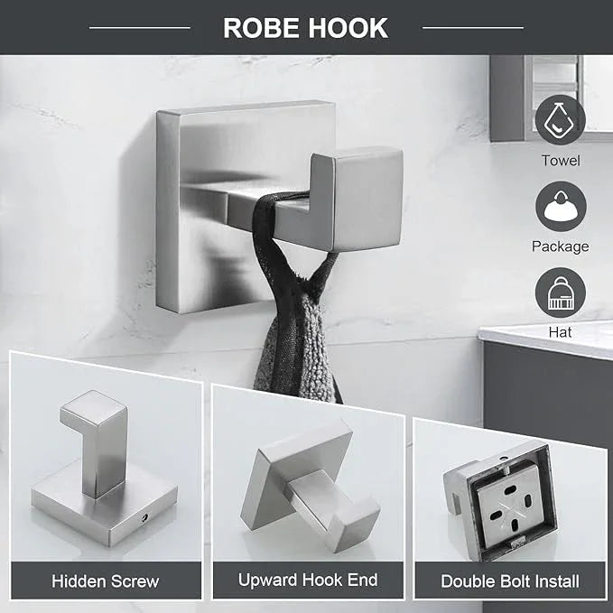 TQKAG 6-Piece Bathroom Towel Bar Sets Brushed Nickel 23.6 inch Towel Bar Stainless Steel Towel Ring Coat Hook and Toilet Paper Holder Bathroom Hardware Set Wall Mounted Bathroom Accessories Kit - ModernBath