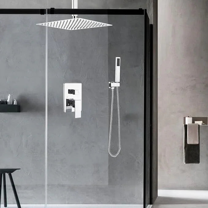 JingGang 10 Inch Ceiling Mounted Shower System Rain Mixer Shower Combo Set Rainfall Shower Head System ‎Polished Chrome Shower Faucet Rough-in Valve Body and Trim Kit Included - ModernBath