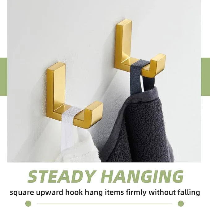 APLusee L Shape Bath Towel Hook 2 Pack, 304 Stainless Steel Coat Holder, Wall Mounted Storage Hanger for Bathroom Kitchen, Brushed Gold - ModernBath