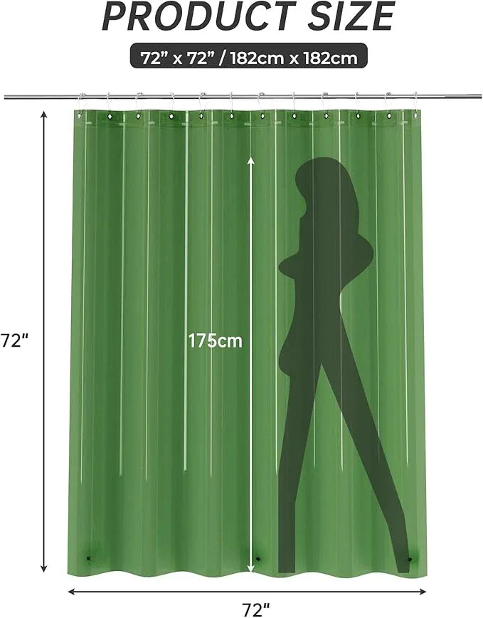 AmazerBath Shower Curtain Liner, 72x72 Transparent Pine Green Shower Liner, Lightweight Plastic Shower Curtain Liners, Waterproof Shower Liner for Bathroom with 3 Magnets and 12 Grommet Holes - ModernBath